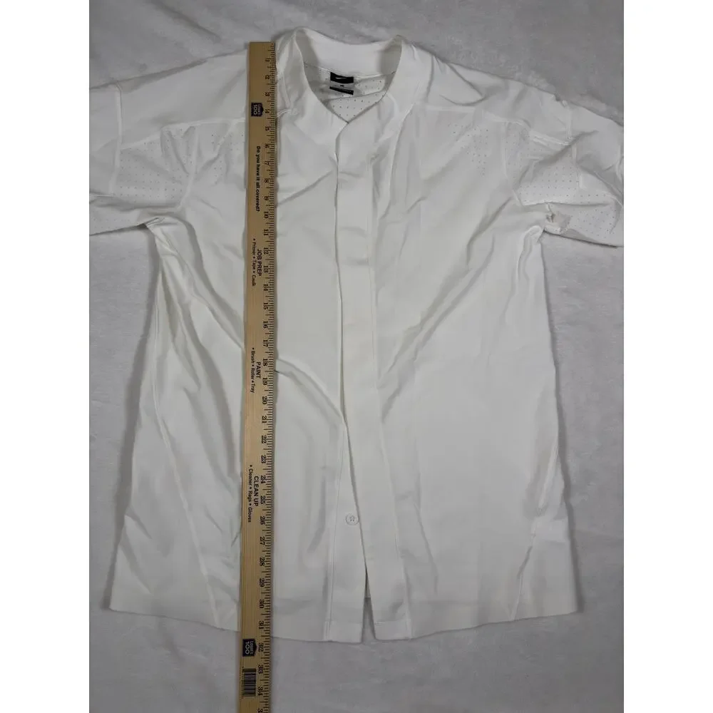 Nike Baseball Jersey Mens Large White Dri Fit Button Front Short Sleeve